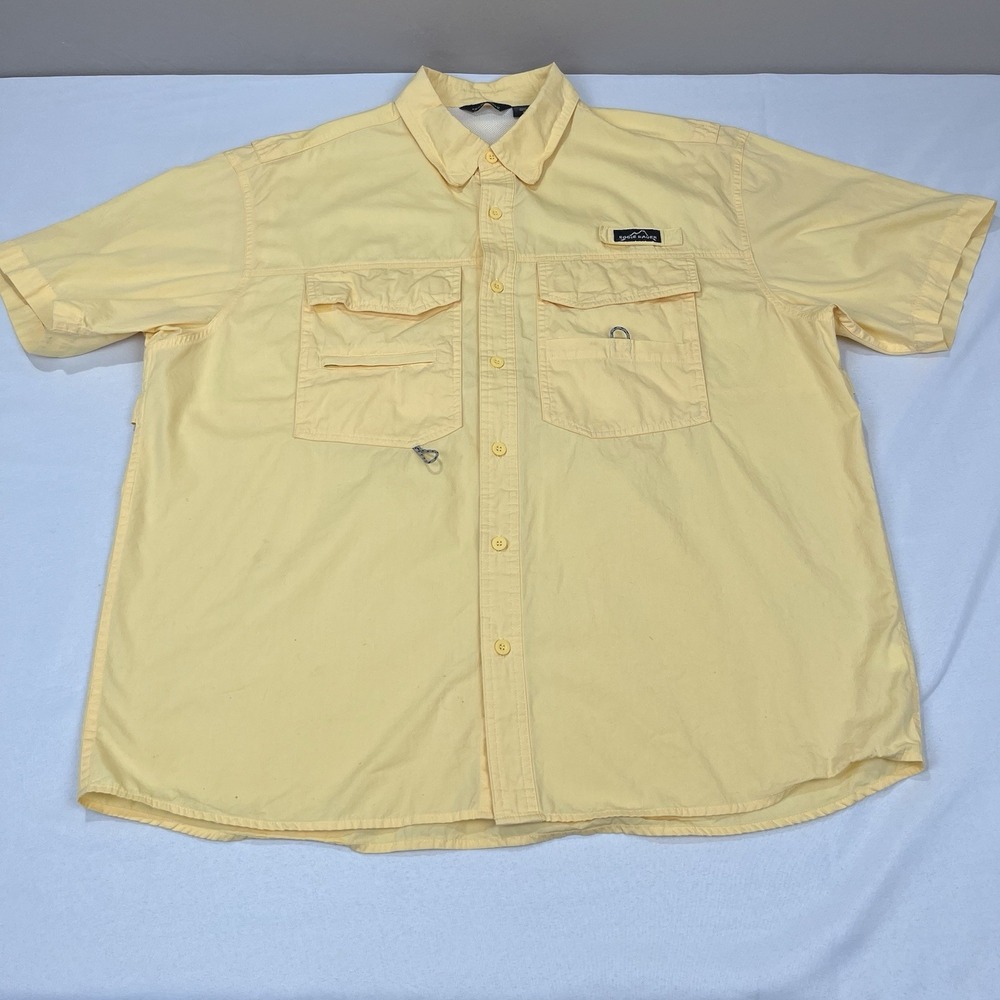 Eddie Bauer Mens XL Yellow‎ Lightweight Vented Fishing Shirt Short Sleeve